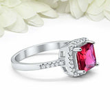 2ct Princess Pink Ruby Engagement Ring Diamond Accent Halo 14k White Gold Finish