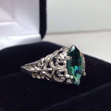 1ct Marquise Cut Green Emerald Wide Filigree Engagement Ring 14k White Gold Over