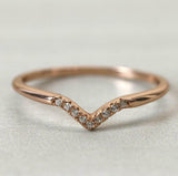 0.8ct Round Cut Diamond Wedding Band V Shaped Petite Curved 14k Rose Gold Finish