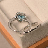 2ct Engagement Ring Heart Cut London Blue Topaz Bridal Set 14k White Gold Finish