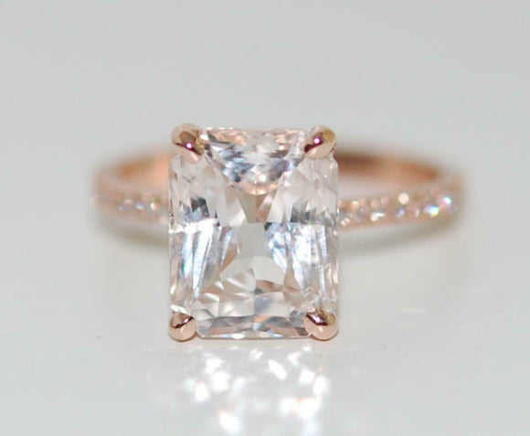 1.6ct Engagement Ring Radiant Cut Diamond Hidden Halo Design 14k RoseGold Finish