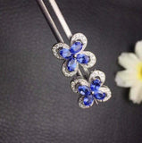 2.3ct Stud Earrings Oval Cut Blue Tanzanite Floral Halo 14k White Gold Finish