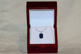 5ct Blue Sapphire Pendant Emerald Cut Solitaire 14k White Gold Finish NO CHAIN