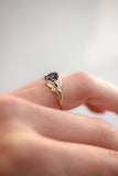 1ct Pear Cut Blue Sapphire Engagement Ring Floral Petal Leaf 14k YellowGold Over