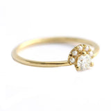 1ct Round Cut Diamond Engagement Ring 14k Yellow Gold Over Pearl Crown Solitaire