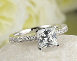 2Ct Princess Cut Diamond Accented Solitaire Engagement Ring 14K White Gold Over