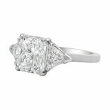 4Ct Cushion Cut Diamond Trillion Accents Three Stone Ring 14k White Gold Finish