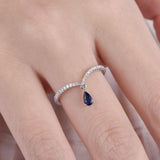 1ct Pear Cut Blue Sapphire Half Eternity Wedding Band Ring 14k White Gold Finish