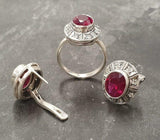 2.4ct Stud Earrings Oval Cut Pink Ruby Vintage Inspired 14k White Gold Finish