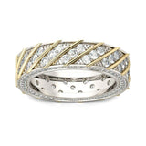 4Ct Round Cut Diamond Diagonal Row Eternity Wedding Band Ring 14K Dual Gold Over