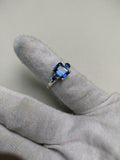 2ct Engagement Ring Emerald Cut Blue Sapphire Three Stone 14k White Gold Finish