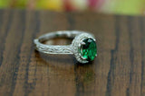 2.2ct Oval Cut Green Emerald Engagement Ring Vintage Halo 14k White Gold Finish