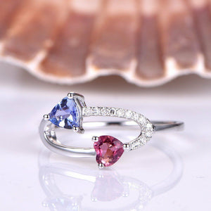 2ct Trillion Blue Tanzanite Pink Ruby Unique Engagement Ring 14k White Gold Over