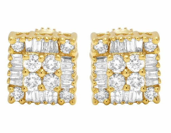 2ct Round Cut Diamond Square Shape Women Stud Earrings 14k Yellow Gold Finish