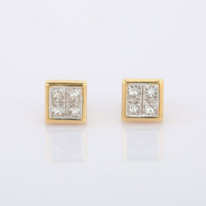 1.2ct Princess Cut Diamond Cluster Square Stud Earrings 14k Yellow Gold Finish