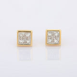 1.2ct Princess Cut Diamond Cluster Square Stud Earrings 14k Yellow Gold Finish