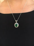 2.2ct Green Emerald Pendant Oval Cut Vintage Halo 14k White Gold Finish NO CHAIN