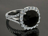 1.6ct Round Cut Black Diamond Accents Halo Engagement Ring 14k White Gold Finish