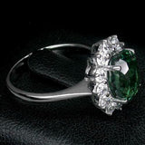 2Ct Oval Green Emerald Diamond Floral Halo Engagement Ring 14K White Gold Finish