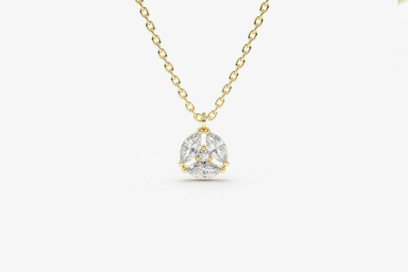 0.7ct Diamond Pendant Chain Marquise Cut Solitaire Cluster 14k YellowGold Finish