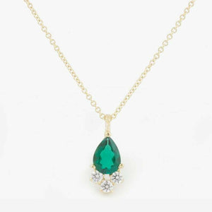 1ct Green Emerald Pear Cut Round Diamond Pendant with Chain 14k Yellow Gold Over