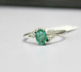 1ct Engagement Ring Oval Cut Green Emerald Swirl Trilogy 14k White Gold Finish