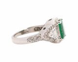 4Ct Green Emerald Diamond Vintage Halo Engagement Ring 14K White Gold Finish