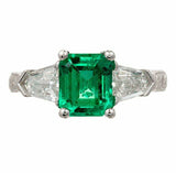 2.2ct Green Emerald Cut Engagement Ring Trilogy Vintage 14k White Gold Finish