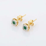 1ct Stud Earrings Round Cut Green Emerald Halo Design 14k Yellow Gold Finish