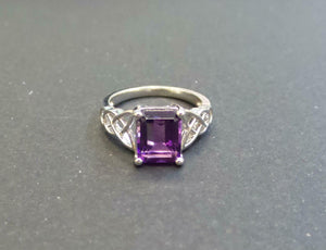 2ct  Emerald Cut Purple Amethyst Irish Trinity Solitaire Ring 14k WhiteGold Over