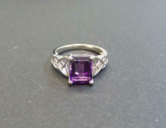 2ct  Emerald Cut Purple Amethyst Irish Trinity Solitaire Ring 14k WhiteGold Over