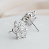 2.5ct Round Cut Moissanite Floral Push Back Stud Earrings 14k White Gold Plated