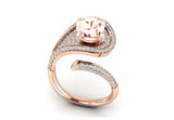 2.5ct Cushion Cut Peach Morganite Open Cocktail Bypass Ring 14k Rose Gold Finish