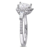 2Ct Heart Cut Diamond Halo Solitaire Ring 14K White Gold Finish Baguette Accents