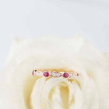 1ct Round Cut Pink Ruby Wedding Band Bezel Set Full Eternity 14k RoseGold Finish