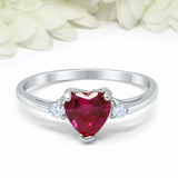 1ct Heart Cut Pink Ruby Engagement Ring Trilogy Minimalist 14k White Gold Finish