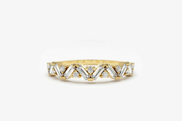 0.45ct Baguette Cut Diamond Half Eternity Stackable Band 14k Yellow Gold Finish