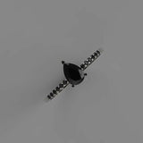 0.75ct Pear Cut Black Diamond Round Accent Solitaire Ring 14k White Gold Finish