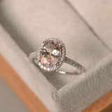 2ct Oval Cut Peach Morganite Engagement Ring Halo Solitaire 14k WhiteGold Finish