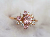 2ct Engagement Ring Round Cut Pink Sapphire Cluster 14k Yellow Gold Finish