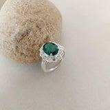 3ct Engagement Ring Oval Cut Green Emerald Floral Cluster 14k White Gold Finish