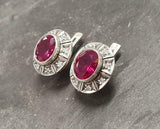 2.4ct Stud Earrings Oval Cut Pink Ruby Vintage Inspired 14k White Gold Finish