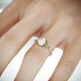 3Ct Cushion Cut Diamond Engagement Ring 14K Rose Gold Finish Emerald Accents