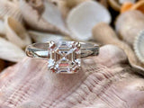 2.2ct Engagement Ring Asscher Cut Diamond Solitaire Design 14k White Gold Finish