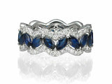 2ct Marquise Blue Sapphire Halo Stylish Full Eternity Band 14k White Gold Finish