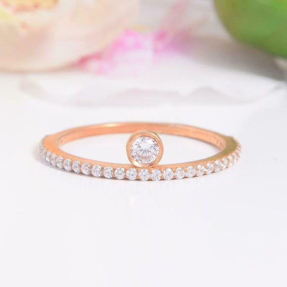 1.2ct Round Cut Diamond Engagement Ring Minimalist Stackable 14k RoseGold Finish