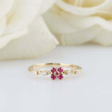 0.7ct Round Cut Pink Ruby Engagement Ring Flower Minimalist 14k Yellow Gold Over