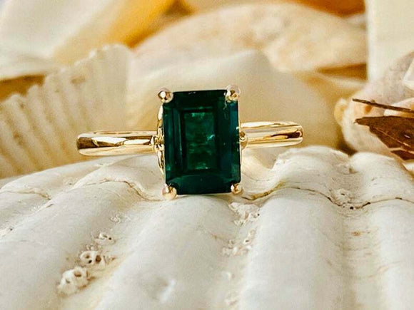 2.2ct Engagement Ring Green Emerald Cut Solitaire Women 14k Yellow Gold Finish