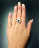 2.8ct Engagement Ring Round Cut Green Emerald Vintage Halo 14k White Gold Finish