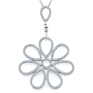 2.2ct Round Cut Diamond Pendant with Chain Flower Design 18k White Gold Finish